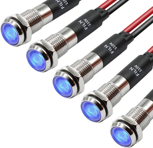 Miniatura 21 de 5 piezas 8 mm (5/16'') luz indicadora LED Luz indicadora 110V 120V lámpara piloto de metal Aluminio negro anodizado impermeable ip67 Luz de señal
