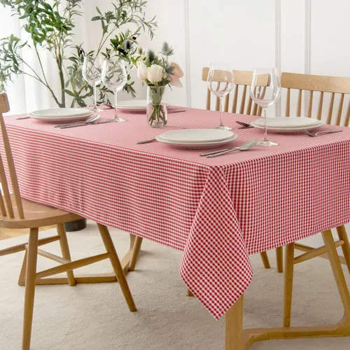 Miniatura 2 de maxmill - Mantel rectangular a cuadros, resistente al agua, antiarrugas, a prueba de derrames, pesado, suave, mantel a cuadros de gingham para Rojo