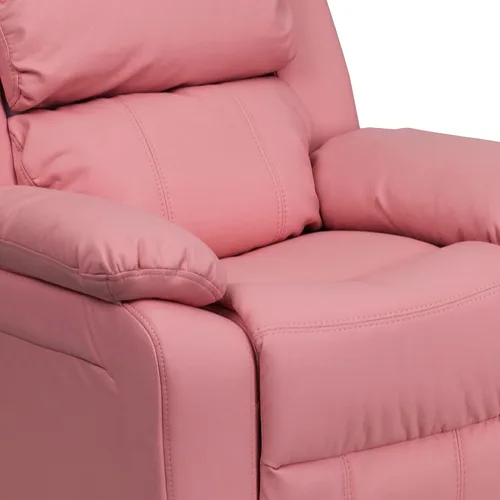 Miniatura 12 de Flash Furniture, sillón reclinable de lujo, muy acolchado, de vinilo color beige, con apoyabrazos con compartimento de almacenamiento, para niños