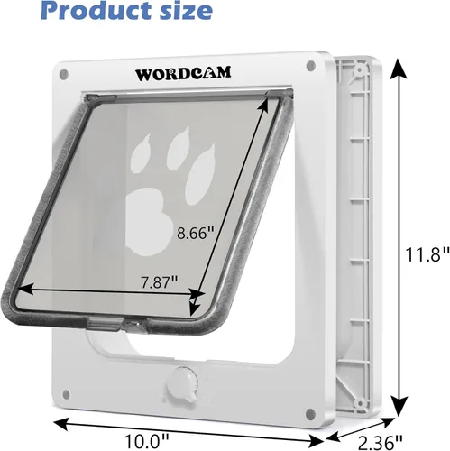 Miniatura 6 de Wordcam Puerta para gatos extragrande, puerta para gatos para puertas interiores y exteriores, puerta para mascotas con bloqueo de 4 vías para gatos