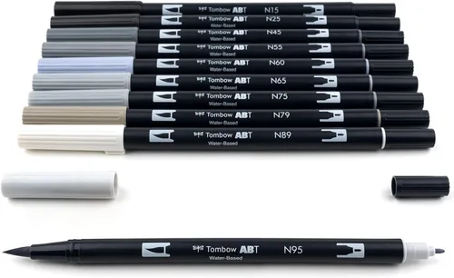 Miniatura 3 de Tombow 56171 Marcadores artísticos de doble pincel, escala de grises, paquete de 10. Marcadores mezclables, con pincel y punta fina
