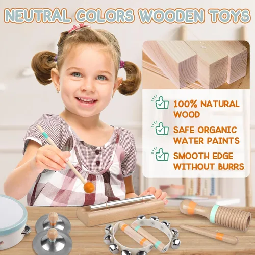 Miniatura 3 de Instrumentos musicales para bebés – Juguetes musicales Montessori para niños pequeños de 1 a 3 años, juego de instrumentos de percusión de madera