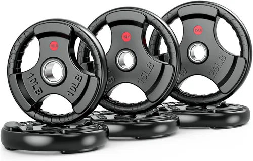 Miniatura 15 de GIKPAL Discos de peso de goma de agarre olímpico de 2 pulgadas para entrenamiento de fuerza, levantamiento de pesas en el hogar y el gimnasio, juego