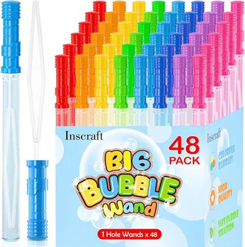 Inscraft Paquete de 48 varitas de burbujas grandes de 14 pulgadas, 8 colores a granel para juguete de verano, uso de actividades al aire