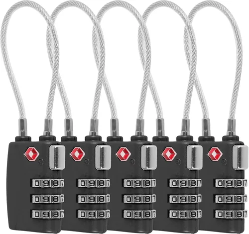 Miniatura 8 de Paquete de 5 cerraduras TSA para equipaje, aprobadas por la TSA, combinación de 3 dígitos, candados de viaje de la TSA, candados de cable