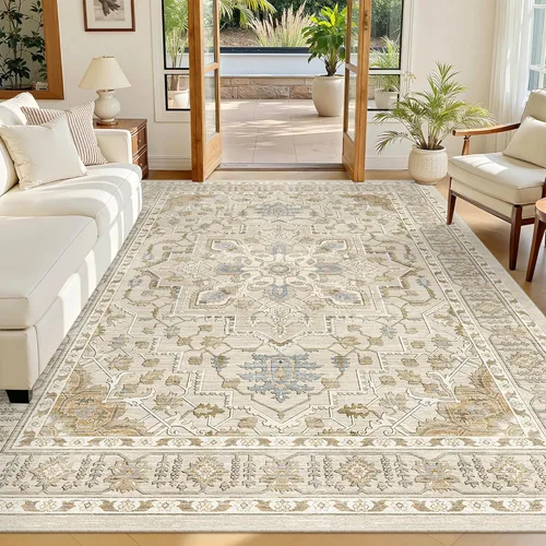 Miniatura 46 de Madane Alfombra lavable de 2 x 3 pies, alfombra de entrada pequeña, antideslizante, vintage, para entrada interior, alfombra de pelo bajo