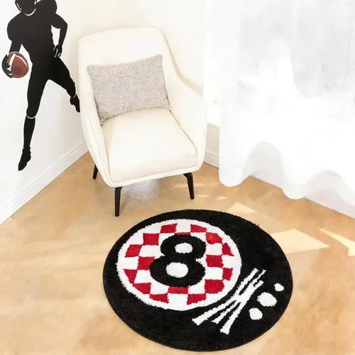Alfombra redonda negra de 8 bolas de 32 pulgadas para el hogar, alfombra de ocho bolas, alfombra de baño antideslizante para ducha, bonita alfombra