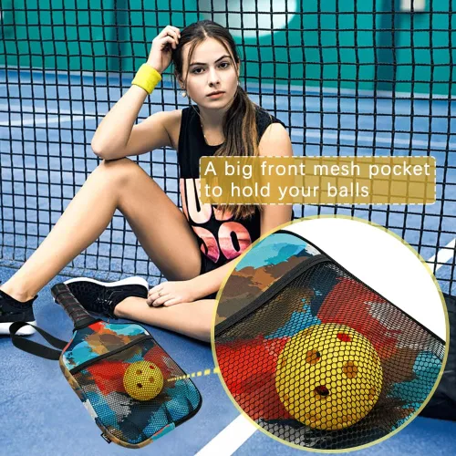 Miniatura 3 de WK IEASON Funda de neopreno para paletas de pickleball con bolsillos interiores y correa de asa, funda para raqueta y organizador de bolas Impresión