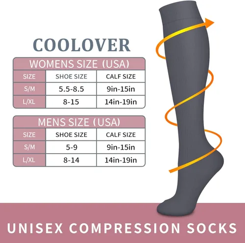 Miniatura 7 de COOLOVER 4 pares de calcetines de compresión para mujeres y hombres, el mejor apoyo para circulación, correr, atletismo, enfermería, viajes, embarazo