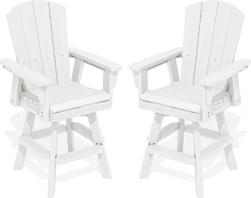 Miniatura 10 de SERWALL Silla de bar Adirondack giratoria de HDPE, silla Adirondack giratoria para balcón, taburetes de bar de altura de barra al aire libre