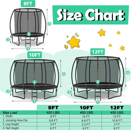 Miniatura 5 de Giantex Trampolín para niños, cama elástica grande para exteriores aprobada por ASTM con red, escalera, marco de acero galvanizado a prueba de Negro