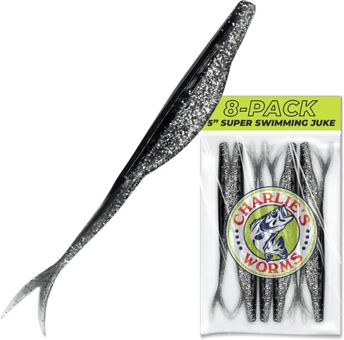 Miniatura 9 de Charlie's Worms Cebo de pesca artificial, súper juke de natación de agua dulce y salada, señuelos de pesca perfumados suave cebo 8 unidades Rojo