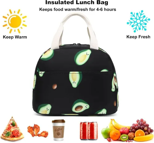 Miniatura 2 de Lonchera con diseño de aguacate para mujeres y niñas, con aislamiento, reutilizable, para niños, adultos, escuela, trabajo, picnic, viajes