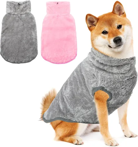 Miniatura 8 de Chaqueta para perros para clima frío, 2 paquetes de ropa de abrigo de invierno cálida de cuello alto para mascotas, abrigo de felpa ajustable
