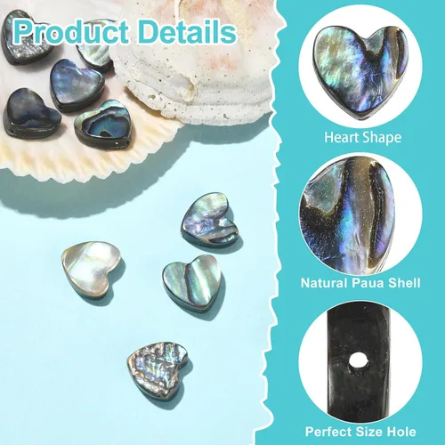 Miniatura 2 de LiQunSweet 10 cuentas de corazón dulce de concha de abulón natural para hacer aretes, pulseras, collares, joyas