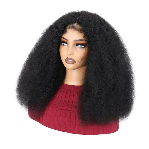 Miniatura 8 de Peluca negra Kinkycurly con borde 4C, cabello humano 4x4 HD encaje afro rizado cierre peluca para mujeres negras encaje precortado sin pegamento