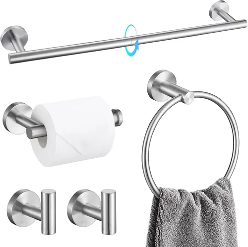 Miniatura 21 de TQKAG Juego de accesorios de baño de 5 piezas, juego de accesorios de baño de oro cepillado de 23.6 pulgadas, juego de toallero de acero inoxidable