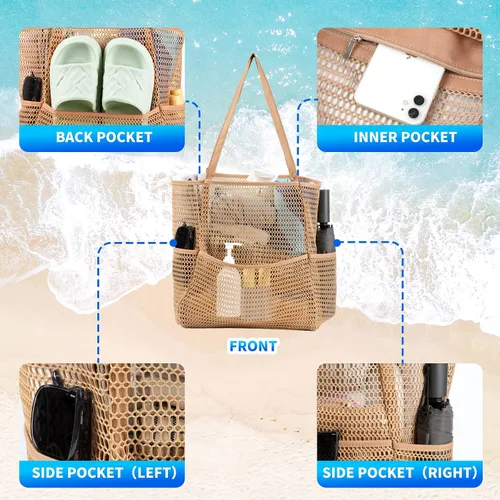 Miniatura 4 de Bolsa de playa de malla, bolsa de hombro extragrande para mujer, bolsa de piscina para compras, viajes y vacaciones