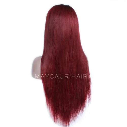 Miniatura 5 de Maycaur Pelucas de cabello humano de encaje frontal de color burdeos de densidad 130 con cabello natural de bebé
