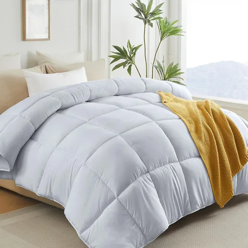 Miniatura 12 de L LOVSOUL Edredón alternativo de plumón tamaño King, relleno de edredón para todas las estaciones con pestañas en las esquinas, edredón beige King