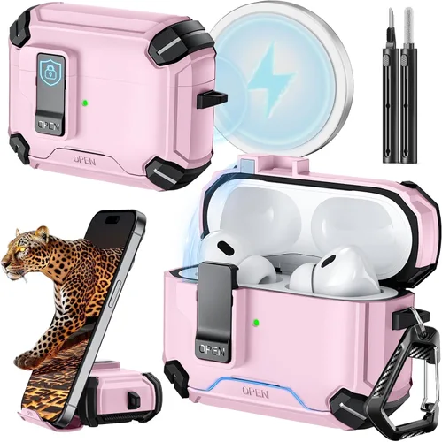 Miniatura 17 de Inesore for AirPods Pro 3 Case (2025) with Phone Stand Design, Compatible with MagSafe, Auto-Locking Case Cover for Air Pods Pro 3rd with Cleaning