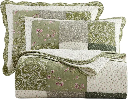 Miniatura 10 de vctops Juego de colcha acolchada de algodón con retazos bohemios, tamaño Twin, 2 piezas, suave, reversible, ligero, juego de cubrecama con estampado