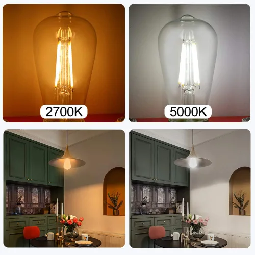 Miniatura 5 de Paquete de 6 bombillas LED Edison vintage, equivalente a 60 vatios, (ST19/ST64) bombillas de filamento LED, CRI 95+, luz blanca suave de 2700K,
