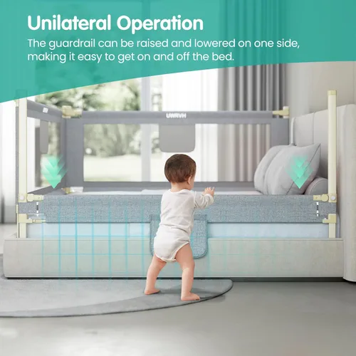 Miniatura 5 de Barandillas de cama UWRVH para niños pequeños, rieles de cama para niños pequeños, riel de cama para bebé - Protector de altura ajustable