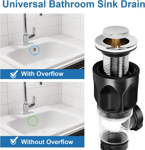 Miniatura 2 de Kit de drenaje de lavabo de baño: kit de drenaje flexible con tubo de drenaje para fregadero flexible y expandible P-tramp, trampa rápida con tapón