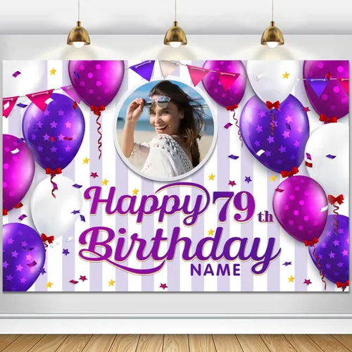 Miniatura 89 de Cartel decorativo personalizado de feliz cumpleaños número 100, personalización disponible, morado, tamaño grande - Fotos y nombres personalizados