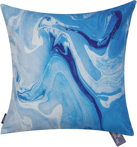 Miniatura 16 de Funda de almohada decorativa clásica con diseño de crayón de mano azul estilo capri, marcas geométricas, funda de almohada decorativa de 17 x 17