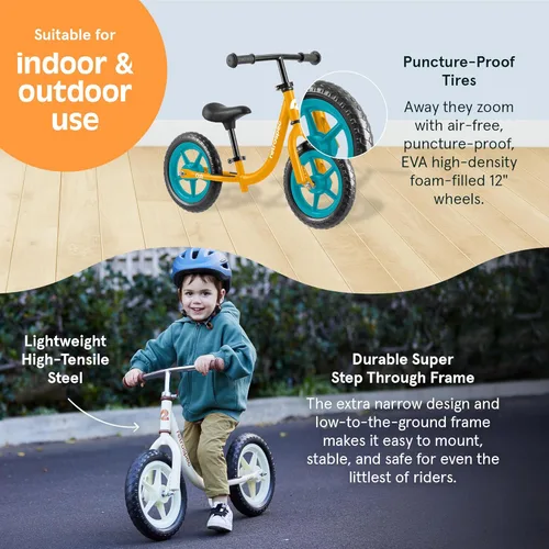 Miniatura 6 de Retrospec Cub - Bicicleta de equilibrio para niños de 18 meses a 3 años, bicicleta para principiantes sin pedal de 12 pulgadas con asiento Dorado