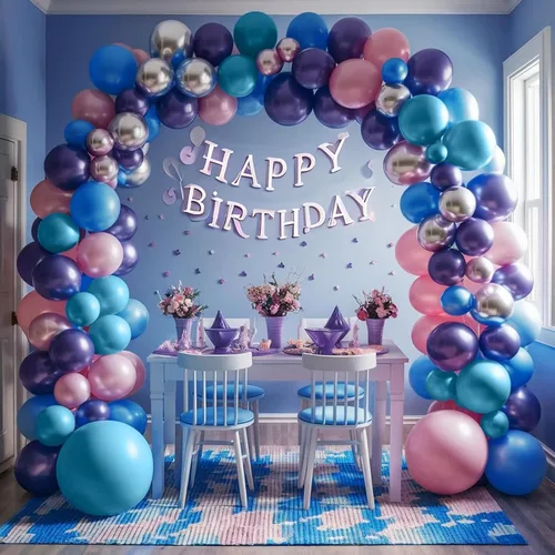 Miniatura 6 de Kit de Guirnalda de Arco de Globos Azul Morado, Globos Azul Rosa Morado Metálico Plateado para Cumpleaños de Niños Fiesta Tropical Hawaiana