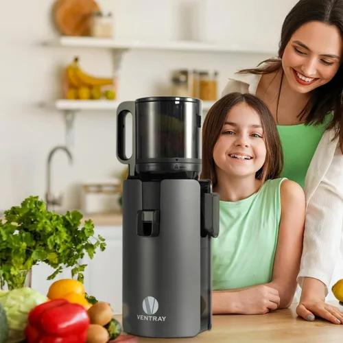 Miniatura 2 de Ventray Exprimidor de prensa en frío, máquina exprimidora lenta con canal de alimentación de 4.7 pulgadas de ancho para verduras y frutas enteras