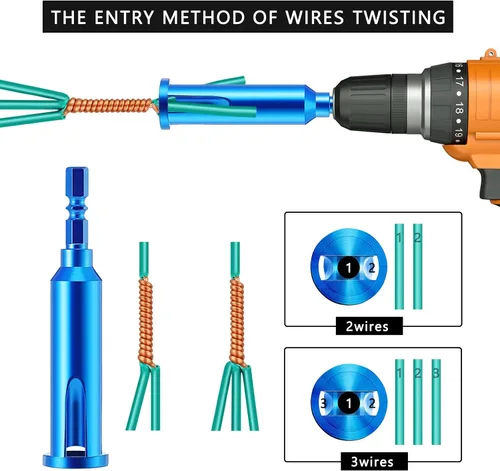 Miniatura 5 de Herramienta universal de torsión de alambre, pelacables y herramienta de pelado de cables Twister para electricista por taladro o manualmente (azul)