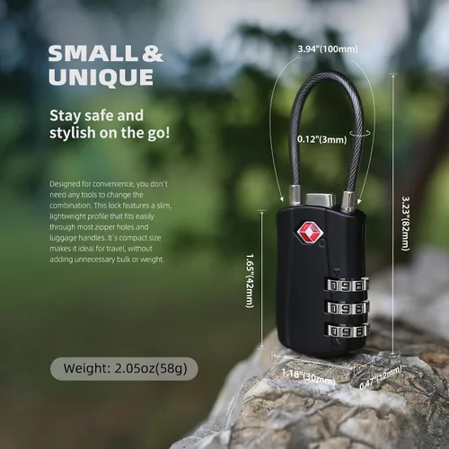 Miniatura 2 de Cerraduras TSA para equipaje, candado pequeño combinado con cable, candados de equipaje aprobados por la TSA, candado combinado con código