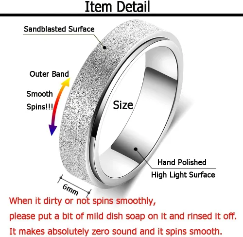Miniatura 5 de Anillo de alivio de la ansiedad, anillo giratorio para aliviar el estrés, de acero inoxidable, anillo giratorio para mujeres, hombres, unisex