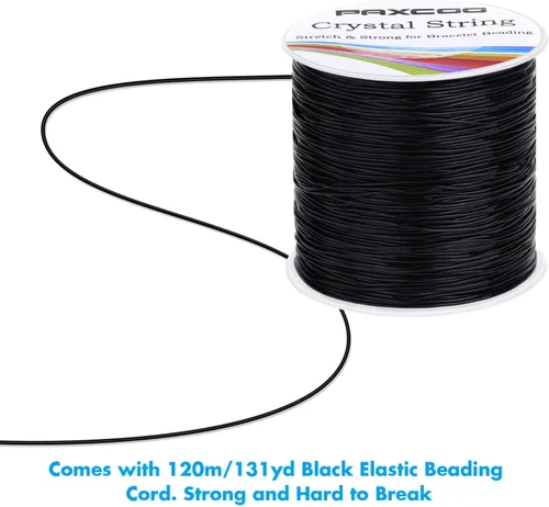 Miniatura 3 de Paxcoo Cuerda elástica para pulseras, 0.031 in, color negro, cuerda elástica para joyería, hilo para pulseras, collares, cuentas y fabricación