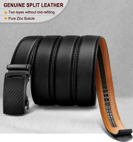 Miniatura 3 de KEMISANT Cinturón para hombre, correa de trinquete deslizante de cuero genuino para regalo para hombre, pantalones de vestir Oxford, tamaño ajustable