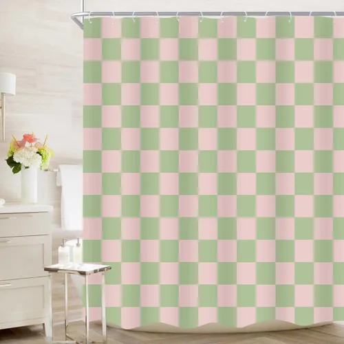 Miniatura 39 de Cortina de ducha a cuadros en blanco y negro, bonita cortina de ducha retro de tablero de ajedrez para decoración de baño, 72 x 72 pulgadas, cortina
