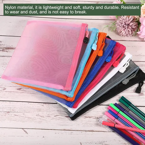 Miniatura 5 de YOKIVE Paquete de 6 bolsas de malla para cosméticos, estuches de nailon A4 Organizadores de viaje con cremallera, bolsa de maquillaje, ideal