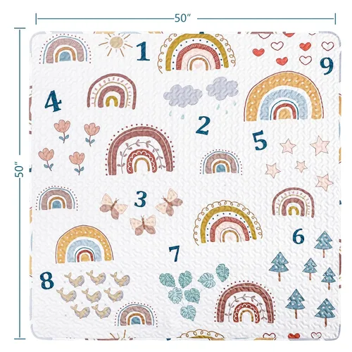 Miniatura 2 de Alfombra de juego Boho Rainbow 50x50 para parque infantil Lavable, portátil, antideslizante, plegable, para gatear al bebé y estar boca abajo