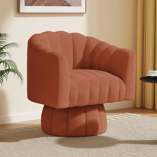 Miniatura 11 de Dewhut Silla giratoria decorativa, silla giratoria de 360° con reposabrazos, tapizada de piel sintética, sofá individual, silla de lectura para sala