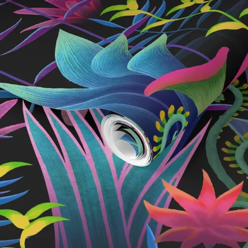 Miniatura 2 de Muestro de papel tapiz extraíble - Bioluminiscente Selva Floral Árboles Fantástico Helecho Papel pintado personalizado pre-pegado por Spoonflower