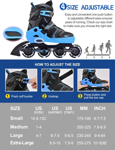 Miniatura 2 de Kuxuan Skates Patines en línea ajustables para niños y niñas, patines para niños de 4 a 12 años con ruedas iluminadas, patines para adolescentes Azul