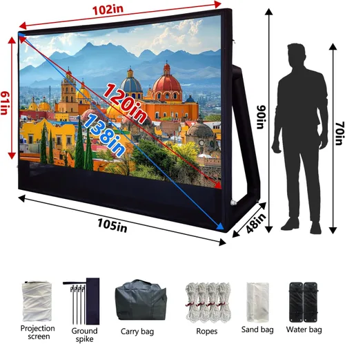 Miniatura 3 de Pantalla de proyector inflable I Diseño hermético sin soplador, hecho de lona de TPU, 120 pulgadas (equivalente a 16 pies) para uso en interiores