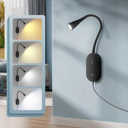 Miniatura 11 de deeloop Luz de lectura LED de montaje en pared para cama, lámpara de lectura con salida USB, 5 niveles de brillo, luces de libro de control táctil
