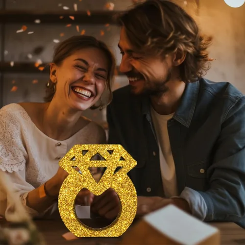 Miniatura 2 de Decoraciones de compromiso, anillos de diamantes con purpurina dorada, centros de mesa para decoración de mesa, decoraciones de despedida