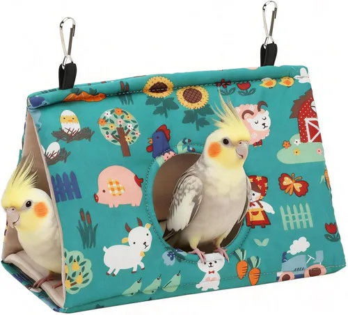 Miniatura 18 de Rypet Casa de nido de pájaros cálida para invierno, hamaca colgante de terciopelo, jaula de felpa mullida para pájaros escondidos, cama para dormir