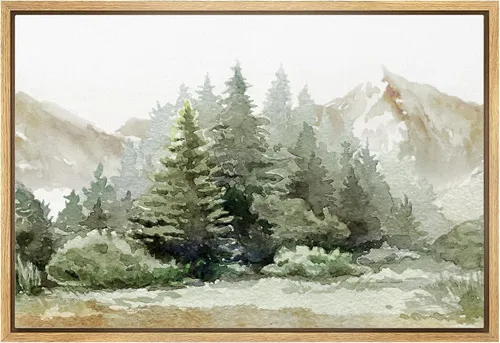 Miniatura 36 de wall26 Lienzo enmarcado de arte de pared, acuarela en tonos pastel, pino, árbol, bosque, lago, naturaleza, ilustraciones de área silvestre, arte
